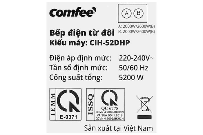 Bếp từ đôi âm Comfee CIH-52DHP 5200W